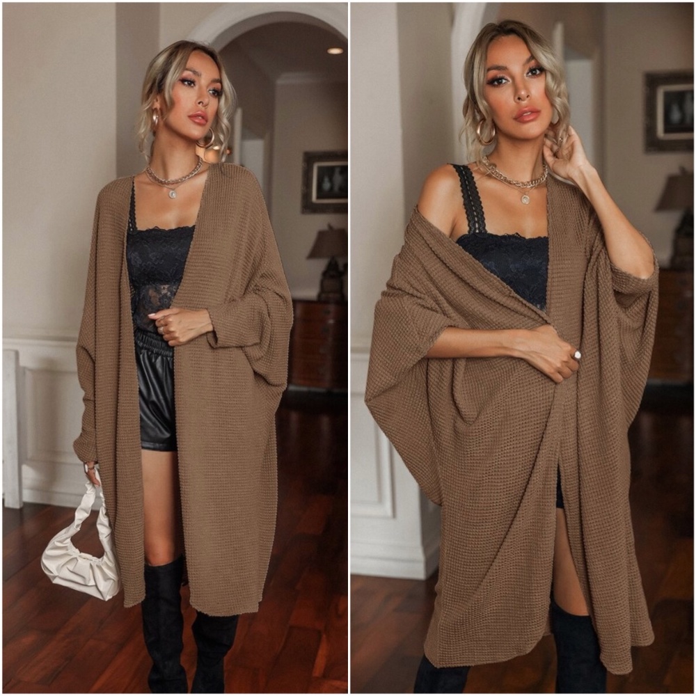 brown open front dolman sleeve knit cardigan - Picture 1 of 3